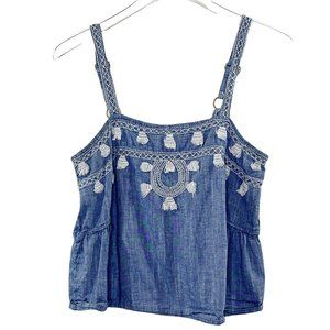 Roller Rabbit Chambray Embroidered Tank Top Sz M Blue